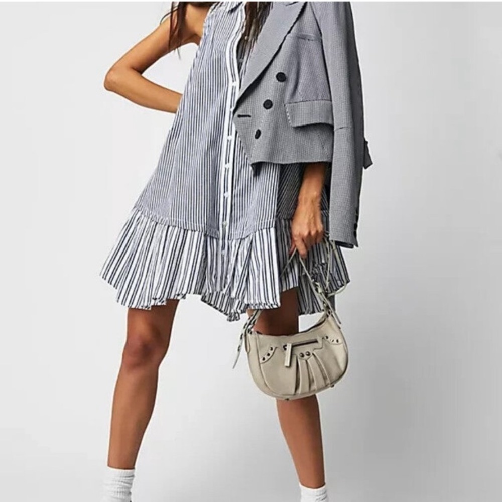 Free People Striped Ruffle Hem Mini Dress - Blue/White